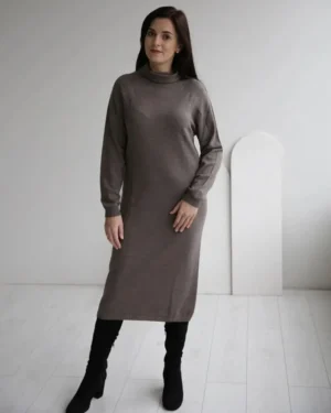 Midikleid aus Merinowolle Mocha