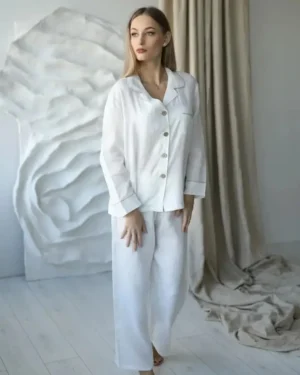Leinen Schlafanzug mit Hose für Damen Serene
