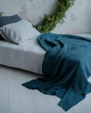 Leinen-Baumwoll Waffel Decke - Dunkelblau