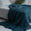 Leinen-Baumwoll Waffel Decke - Dunkelblau